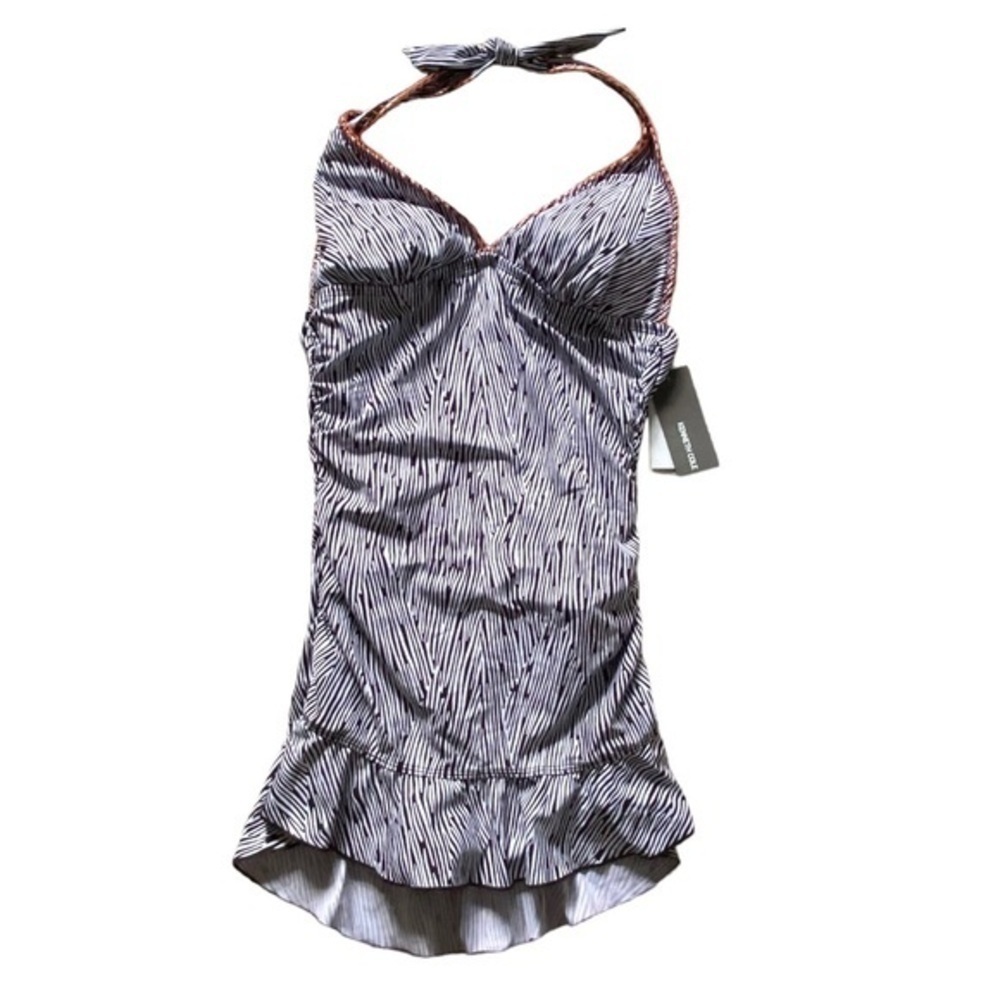 Kenneth Cole Reaction Brown Zebra Print Rouched Swim Dress Bathing Suit …